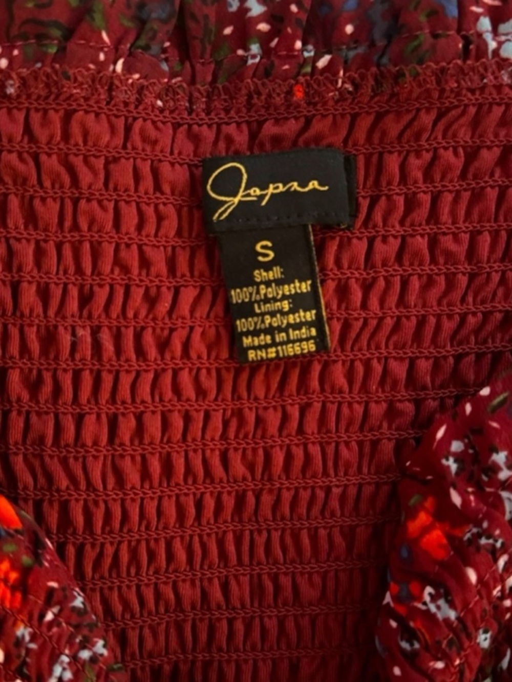 Japna Red Floral Smocked Square-Neck Blouse - Picture 4 of 4